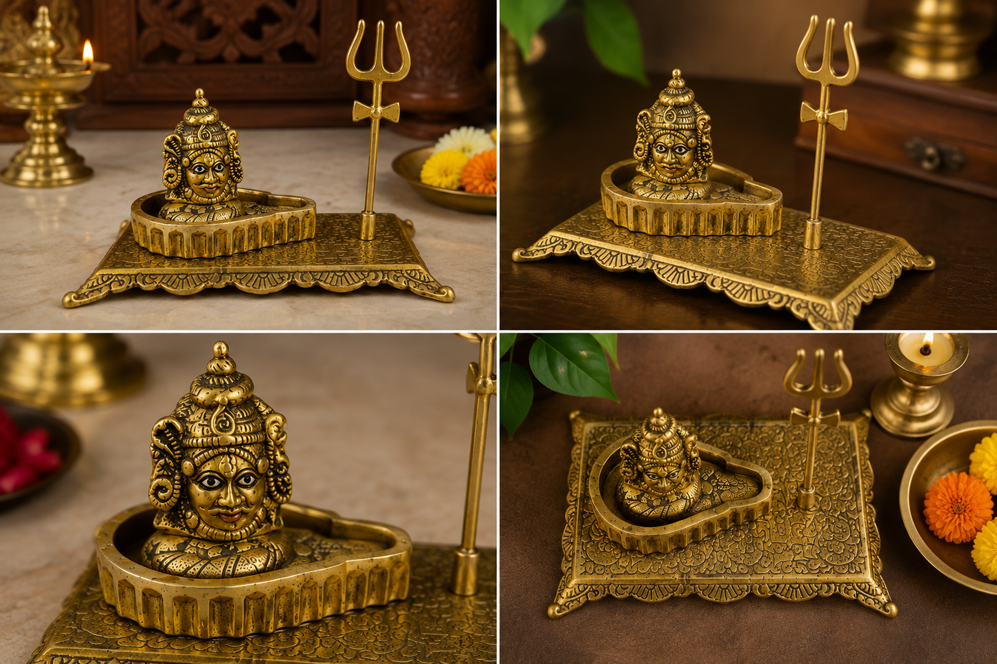 Shri Mahakal Swaroop Shivling Idol with Trishul | Antique Metal Finish
