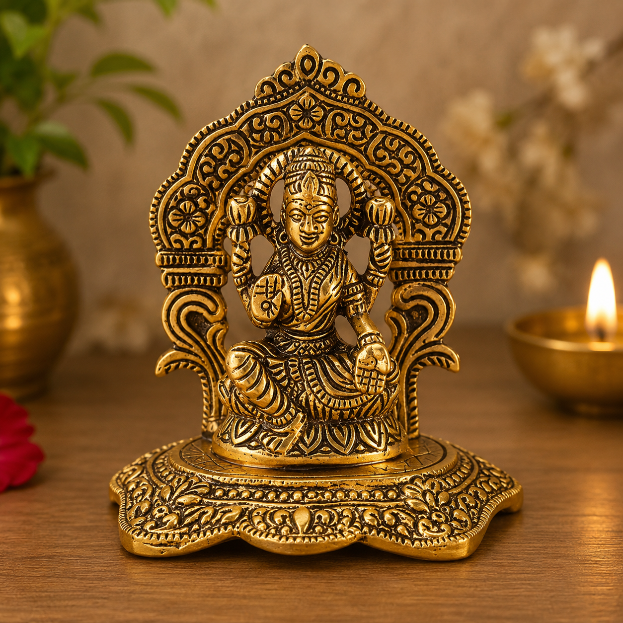 Laxmi Ganesh Idol Set | Antique Golden Brass Lakshmi & Ganesha Murti for Pooja & Home Decor