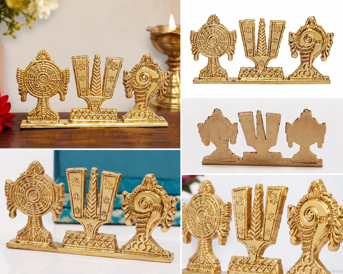 Traditional Shankh Chakra Tilak Decorative Showpiece | Antique Golden Finish