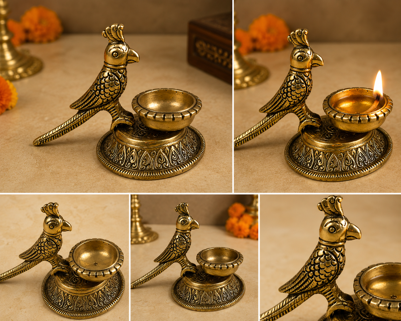 Peacock Brass Diya Lamp | Traditional Oil Wick Kuthu Vilakku