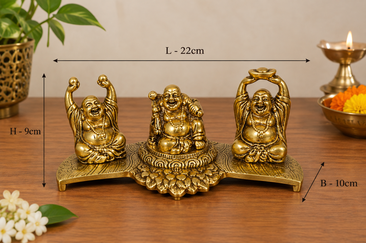 Laughing Buddha Statue | Golden Decorative Buddha Idol | Traditional Home & Office Decor