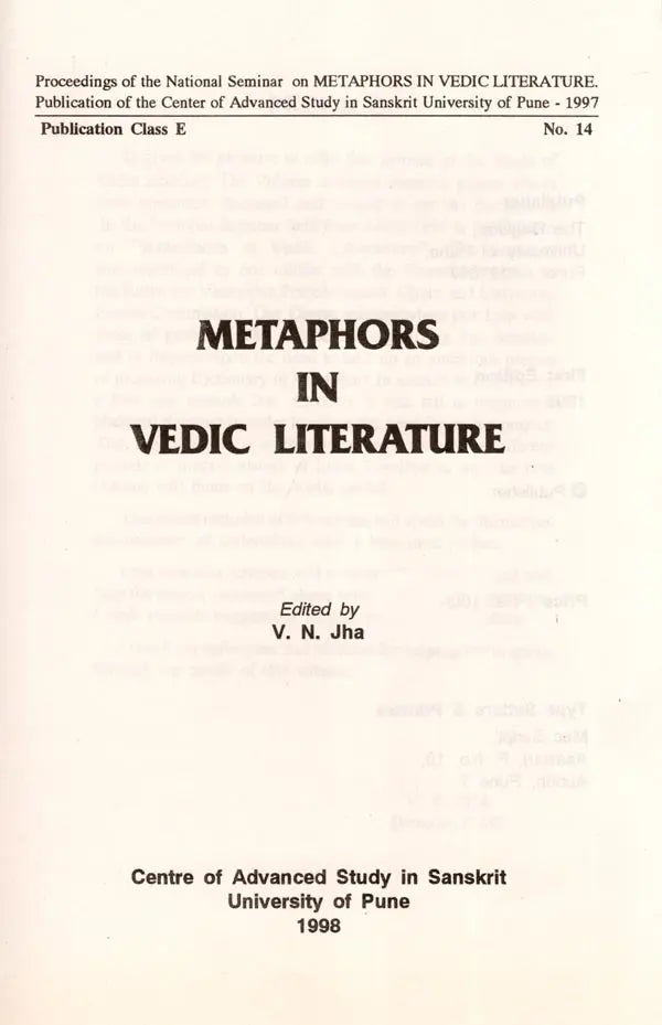 Metaphors in Vedic Literature (An Old and Rare Book)