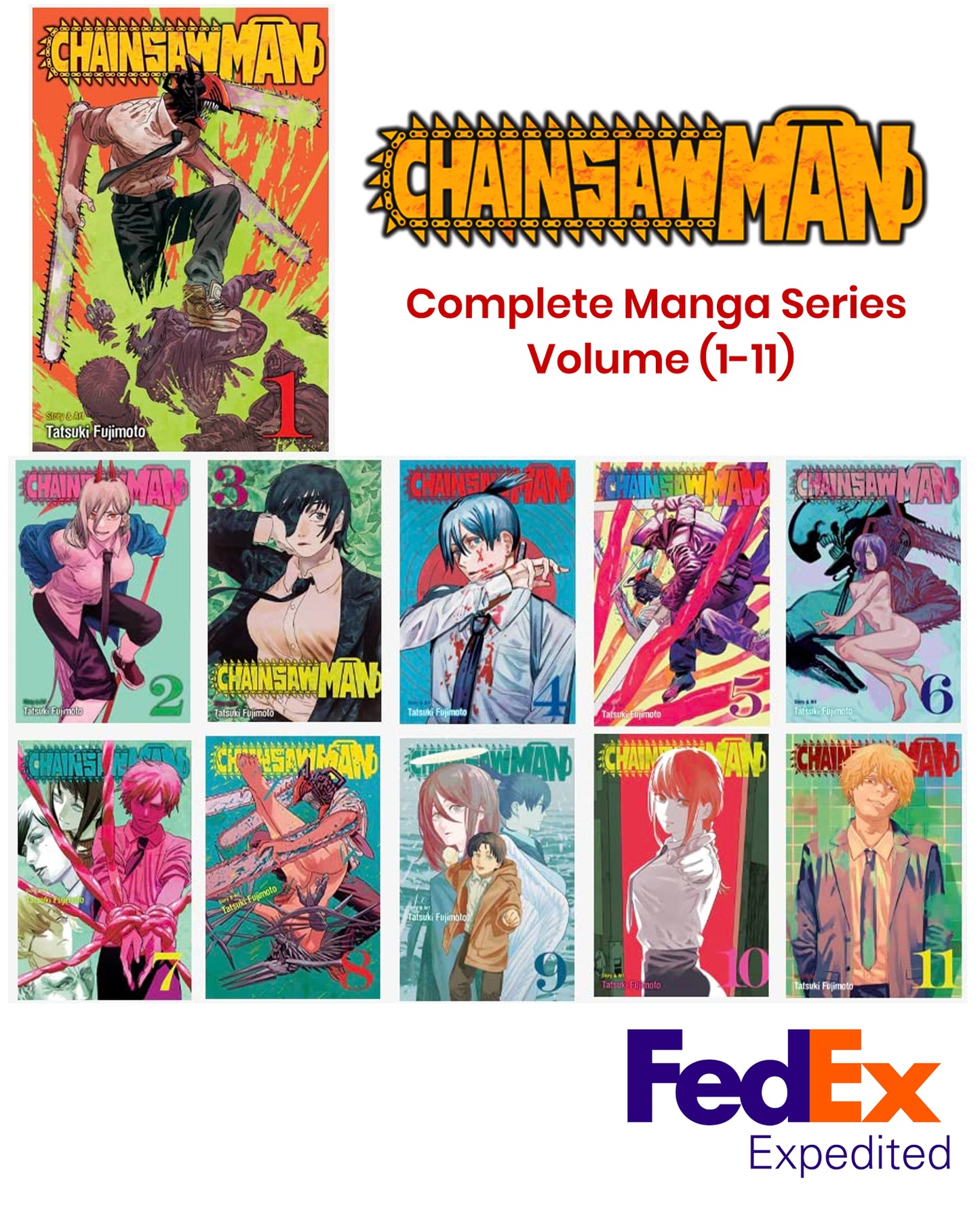 Chainsaw Man Manga Set Vol 1-11 Complete Series Tatsuki Fujimoto Gift Bundle