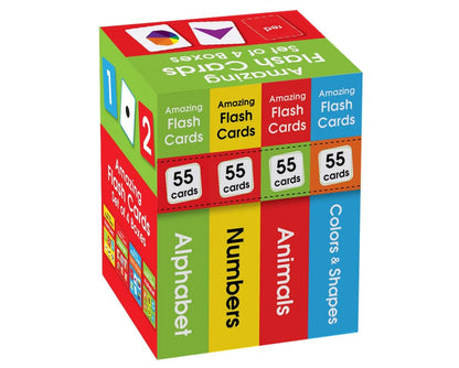 Amazing Flash Cards Set Of 4 Boxes: Early Development OF Preschool Toddler (220 Cards, Alphabet, Number, Animals, Colors And Shapes)