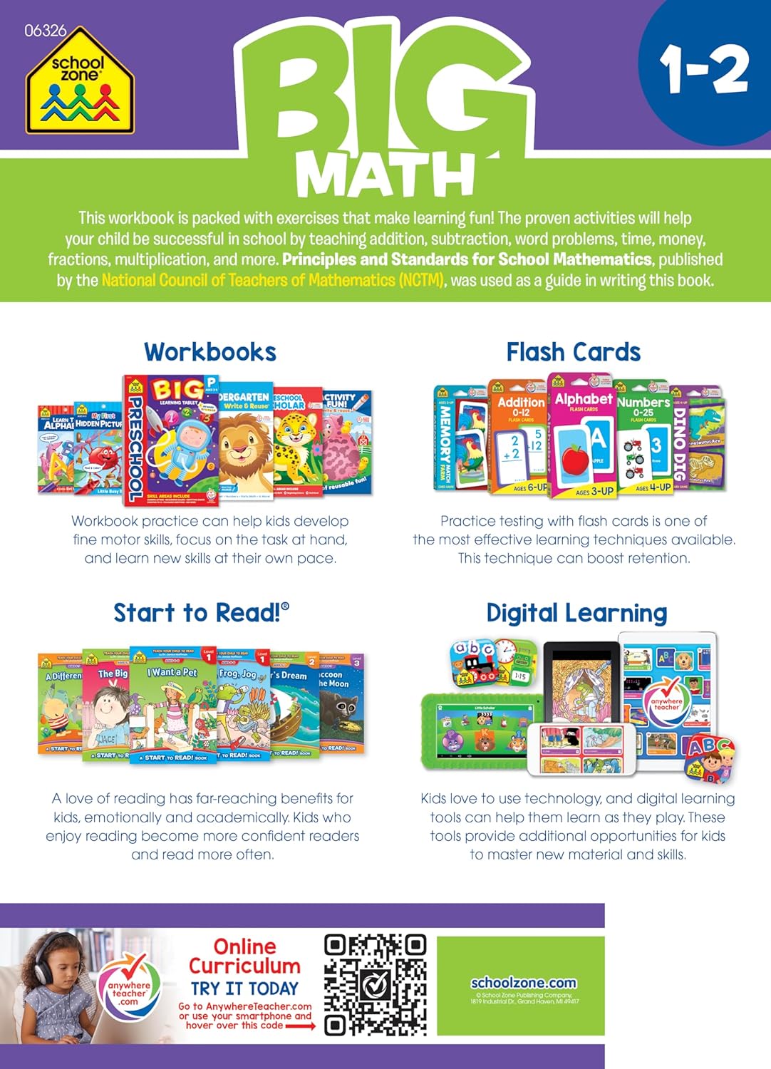 School Zone Big Math 1-2 Workbook
