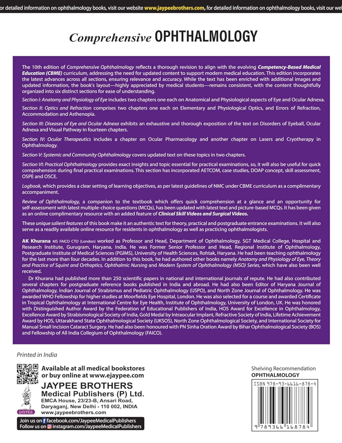 Comprehensive Ophthalmology with Ophthalmology Logbook (10th Edition)