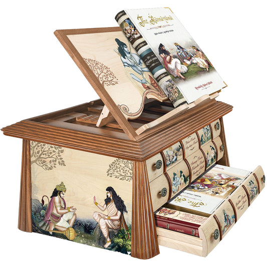 Srimad Valmiki Ramayana (3-Volume Book Set) with Wooden Hut- An Extraordinary Luxury Gift For your Special Ones! (Unveiling Śrīmad-Vālmīki-Rāmāyaṇa)