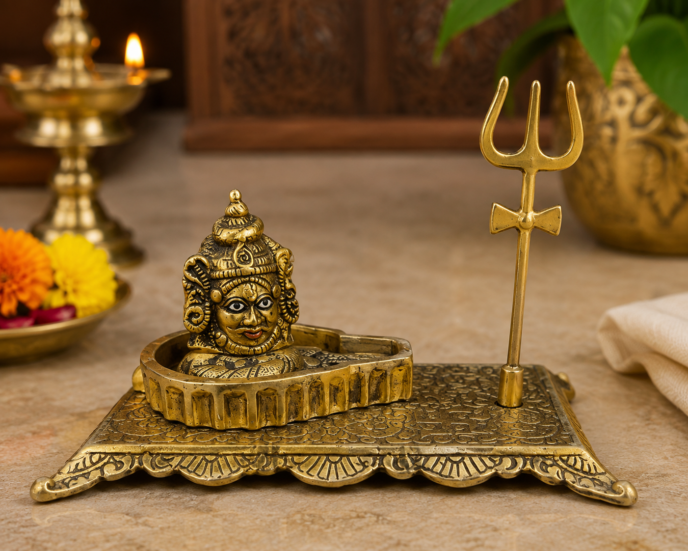 Shri Mahakal Swaroop Shivling Idol with Trishul | Antique Metal Finish