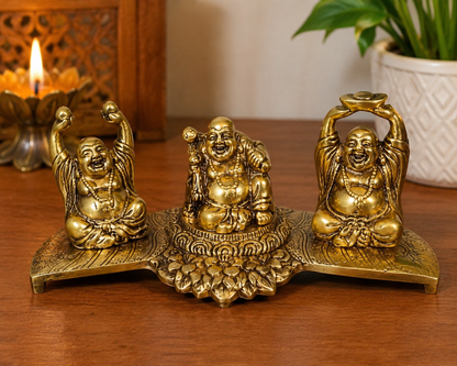 Laughing Buddha Statue | Golden Decorative Buddha Idol | Traditional Home & Office Decor