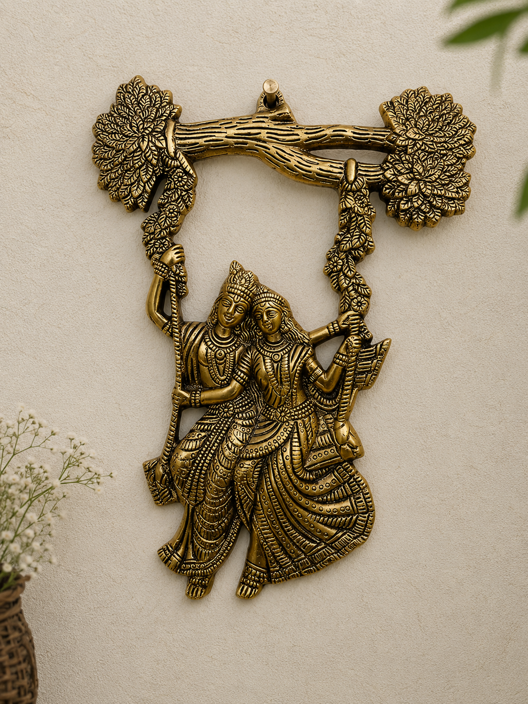 Radha Krishna Jhula Wall Hanging | Divine Couple Swing Wall Decor | Traditional Indian Home & Pooja Decor