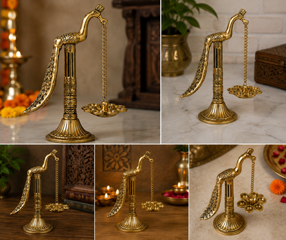 5 Face Peacock Hanging Diya Deepak | Traditional Brass Oil Lamp