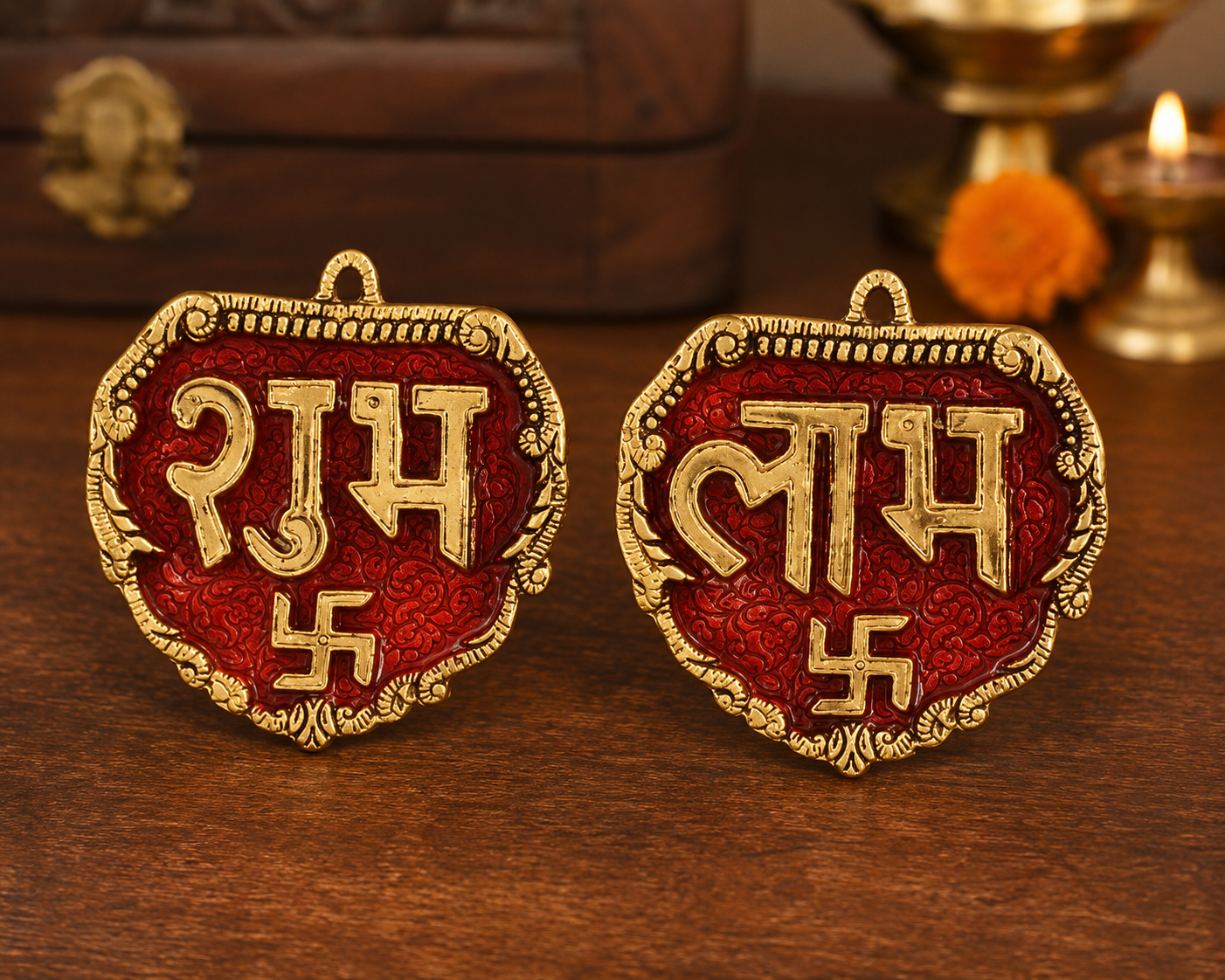 Shubh Labh Wall Hanging Set with Swastik | Red & Gold Traditional Décor