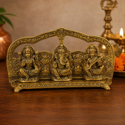 Laxmi Ganesh Saraswati Brass Idol Set | Traditional Decorative Murti