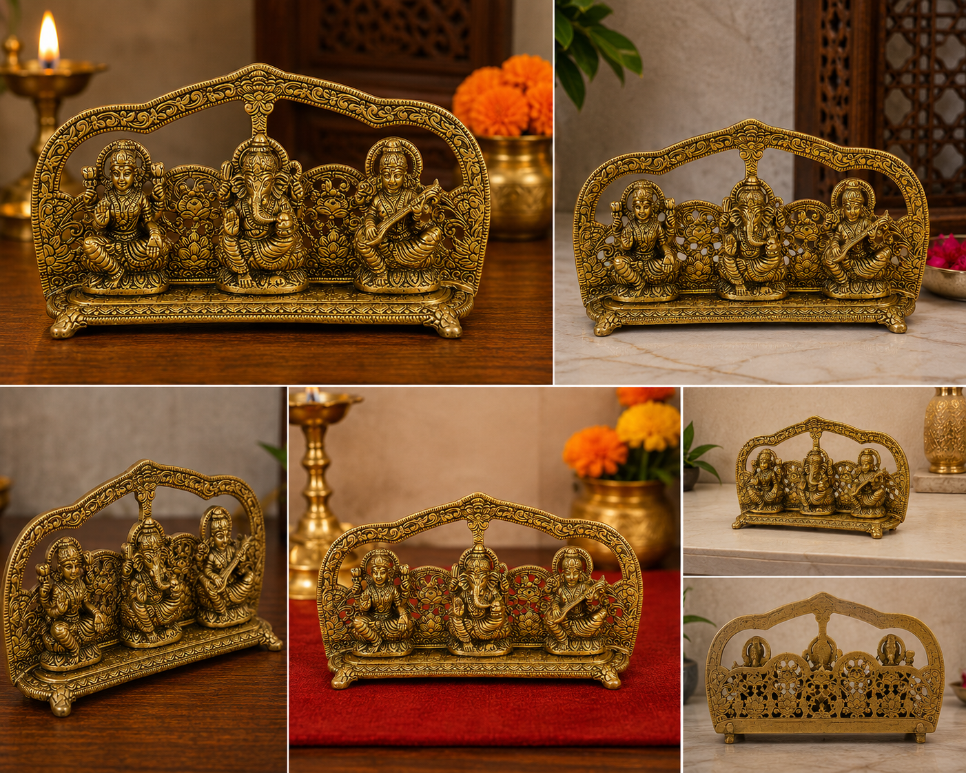 Laxmi Ganesh Saraswati Brass Idol Set | Traditional Decorative Murti