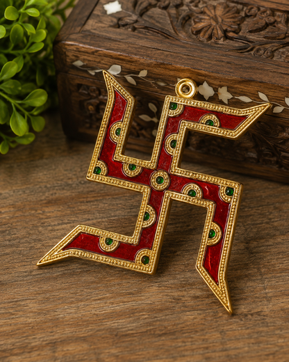Swastik Door Hanging | Red & Golden Auspicious Wall Decor for Main Door & Home Entrance
