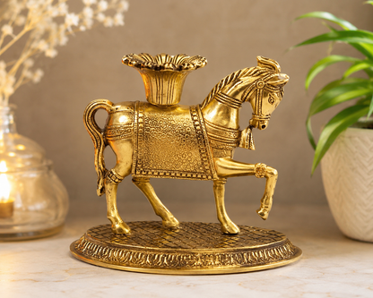 Feng Shui Horse Candle Holder Stand – Antique Gold Decorative Horse Statue with Candle Holder, Tabletop Home Décor