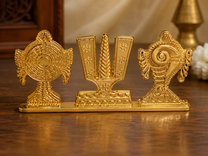 Traditional Shankh Chakra Tilak Decorative Showpiece | Antique Golden Finish
