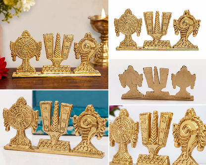 Traditional Shankh Chakra Tilak Decorative Showpiece | Antique Golden Finish