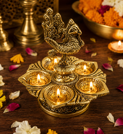 Annapakshi 5 Face Diya | Traditional Brass Oil Lamp | Decorative Pooja Deepam