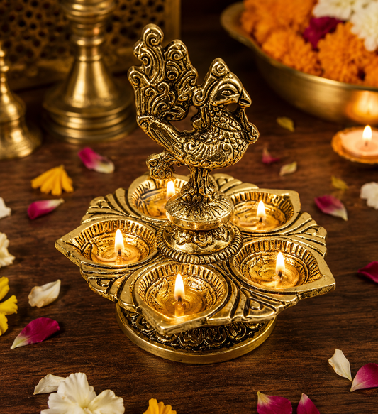 Annapakshi 5 Face Diya | Traditional Brass Oil Lamp | Decorative Pooja Deepam