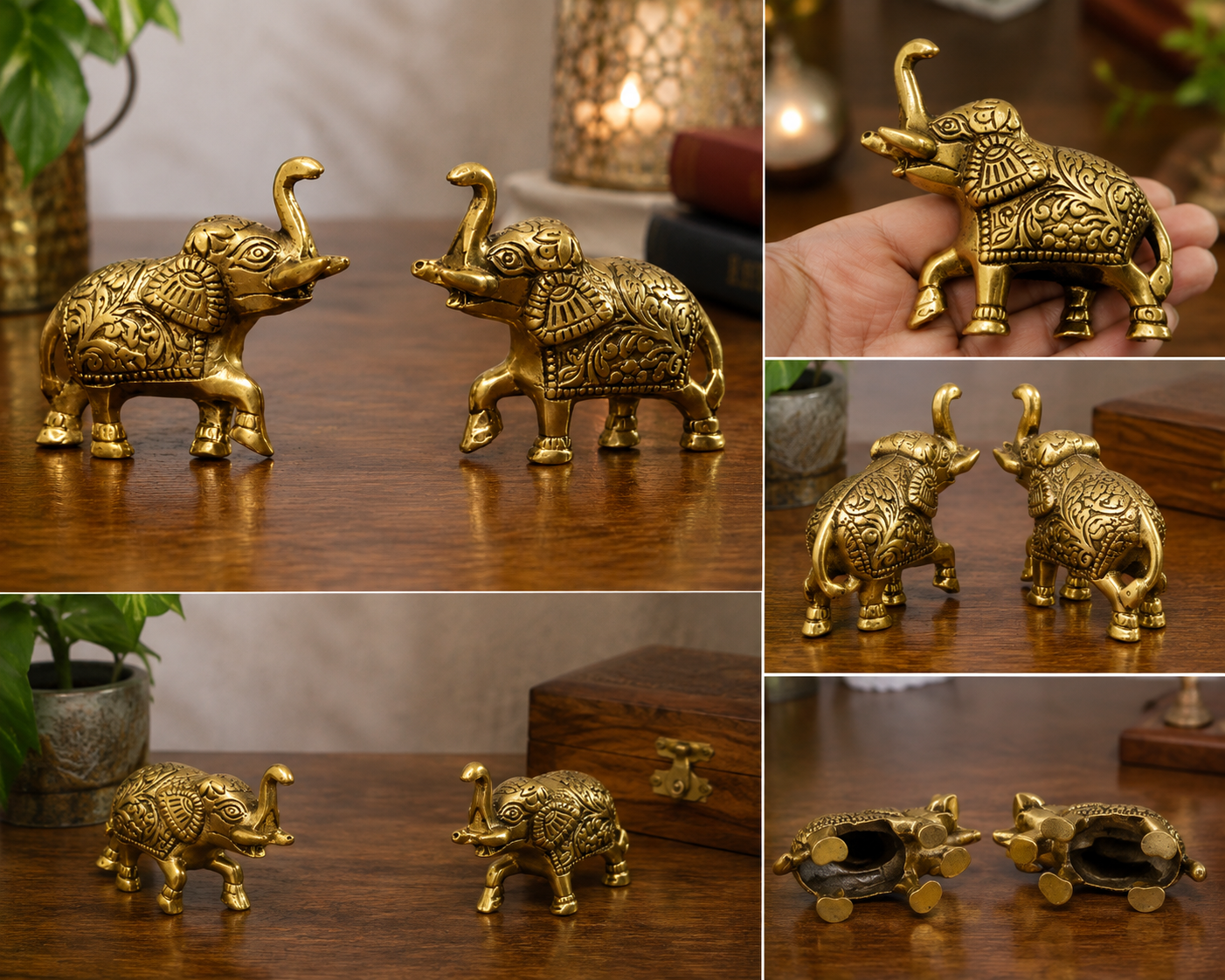 Brass Maharaja Elephant Pair with Upraised Trunks | Traditional Decorative Showpieces
