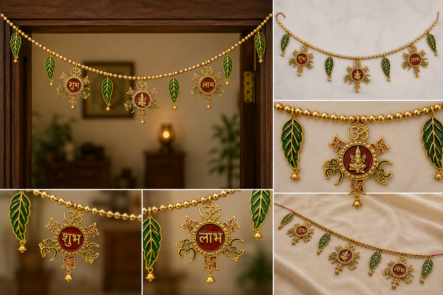 Shubh Labh Ganpati Door Toran | Golden Bead & Leaf Decorative Hanging