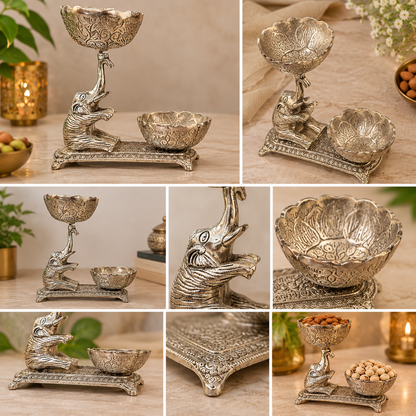 Royal Elephant Dry Fruit Serving Tray with Decorative Bowls for Your Home,Office & Table