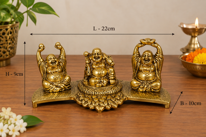 Laughing Buddha Statue | Golden Decorative Buddha Idol | Traditional Home & Office Decor