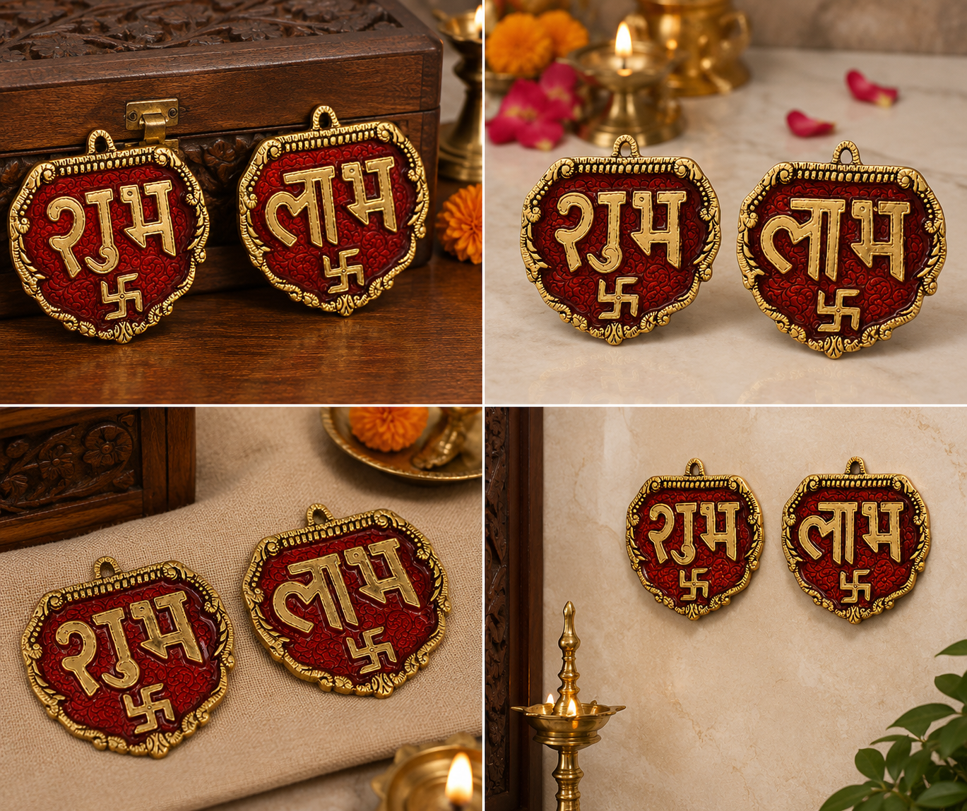 Shubh Labh Wall Hanging Set with Swastik | Red & Gold Traditional Décor