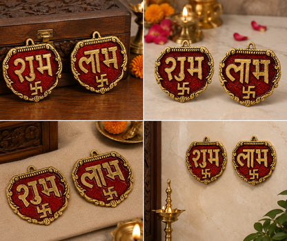 Shubh Labh Wall Hanging Set with Swastik | Red & Gold Traditional Décor