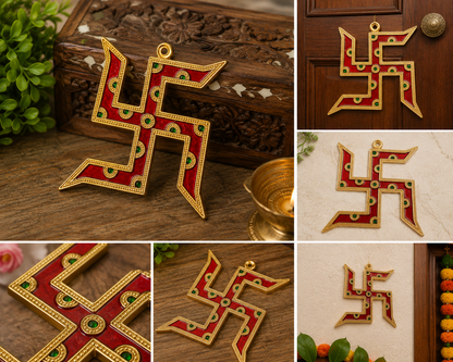 Swastik Door Hanging | Red & Golden Auspicious Wall Decor for Main Door & Home Entrance