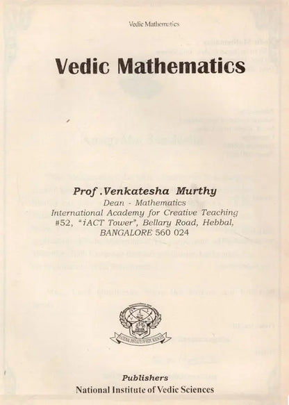 Vedic Mathematics (An Old and Rare Book)