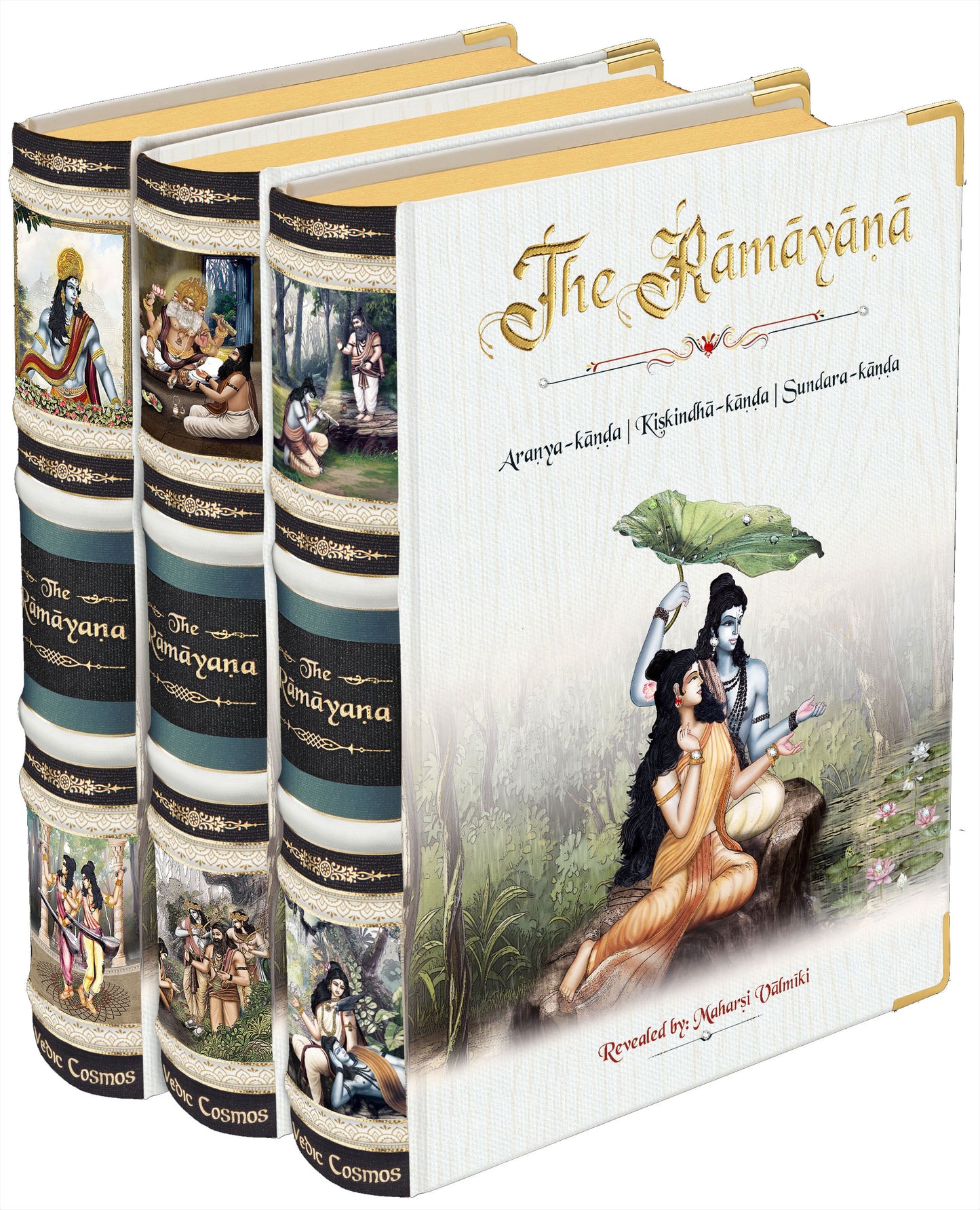 Srimad Valmiki Ramayana (3-Volume Book Set) with Wooden Hut- An Extraordinary Luxury Gift For your Special Ones! (Unveiling Śrīmad-Vālmīki-Rāmāyaṇa)