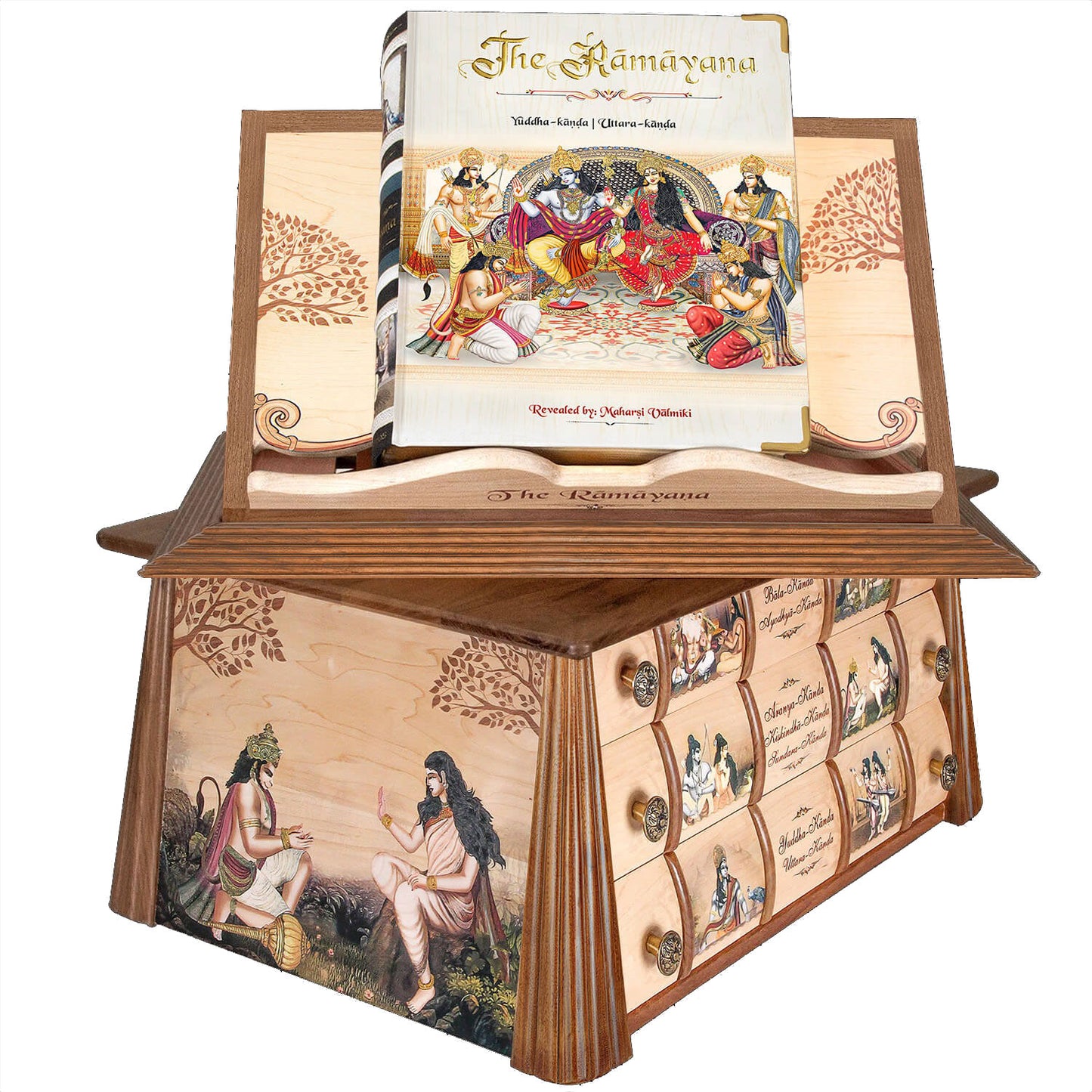 Srimad Valmiki Ramayana (3-Volume Book Set) with Wooden Hut- An Extraordinary Luxury Gift For your Special Ones! (Unveiling Śrīmad-Vālmīki-Rāmāyaṇa)