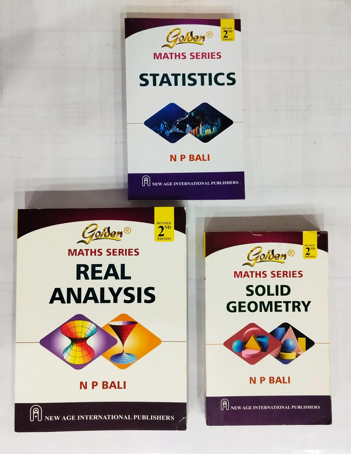 Golden Maths Series – Set of 3 Books by N.P. Bali: Statistics, Real Analysis & Solid Geometry