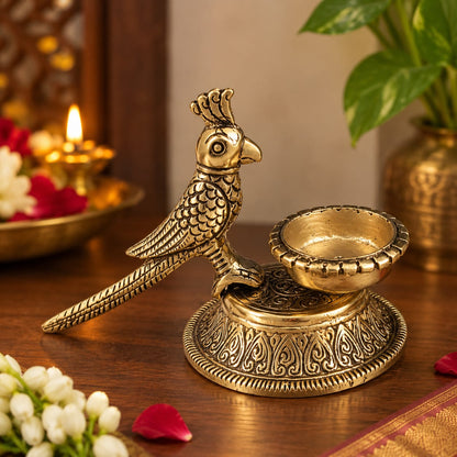 Peacock Brass Diya Lamp | Traditional Oil Wick Kuthu Vilakku