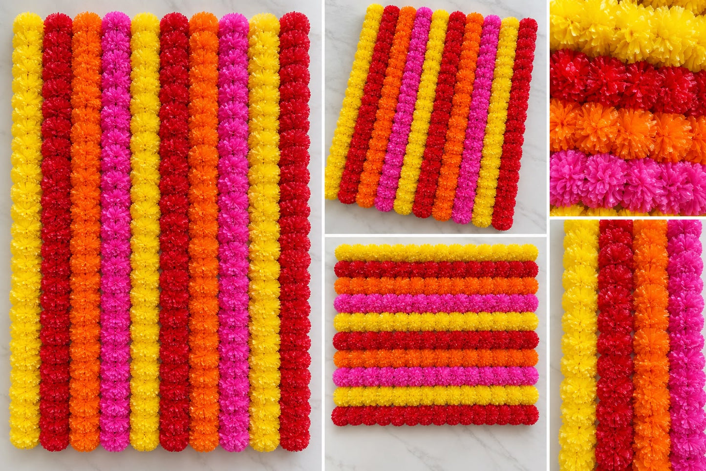 Artificial Marigold Flower Mala Garland – Multicolor Decorative Flower Mala for Diwali, Pooja & Festive Decoration