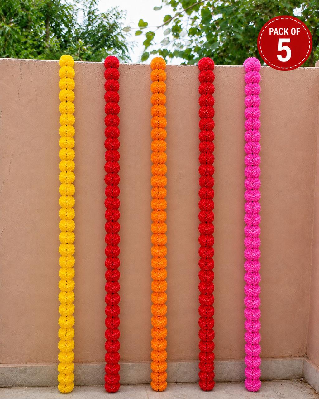 Artificial Marigold Flower Mala Garland – Multicolor Decorative Flower Mala for Diwali, Pooja & Festive Decoration