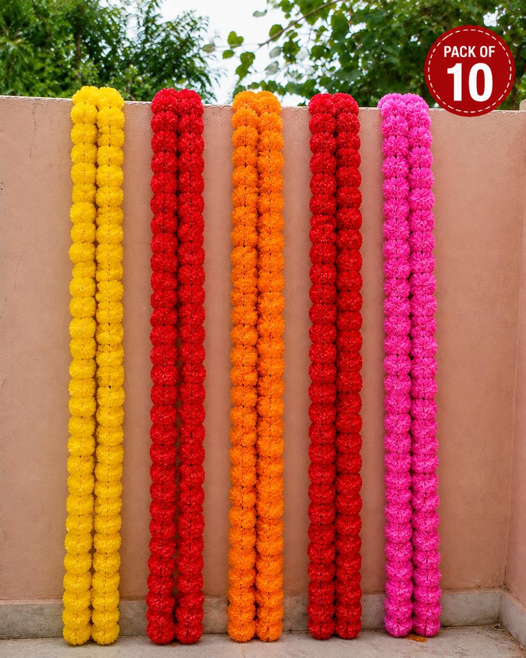Artificial Marigold Flower Mala Garland – Multicolor Decorative Flower Mala for Diwali, Pooja & Festive Decoration