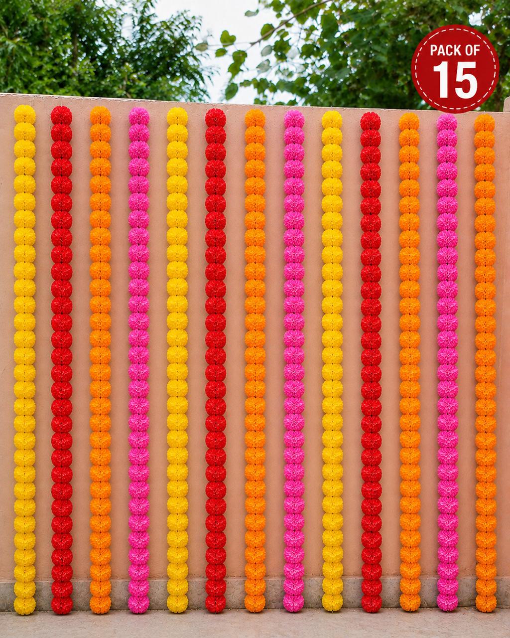 Artificial Marigold Flower Mala Garland – Multicolor Decorative Flower Mala for Diwali, Pooja & Festive Decoration
