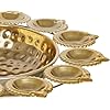 VIVANTRA Diya Shape Decorative Indian Urli Bowl-Home Metal Handcrafted Floating Flowers,Tea Light Candles Home,Office,Table Decor, Diwali Decoration Item (14") + Laxmi Ganesh Photo Frame