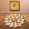 VIVANTRA Diya Shape Decorative Indian Urli Bowl-Home Metal Handcrafted Floating Flowers,Tea Light Candles Home,Office,Table Decor, Diwali Decoration Item (14") + Laxmi Ganesh Photo Frame