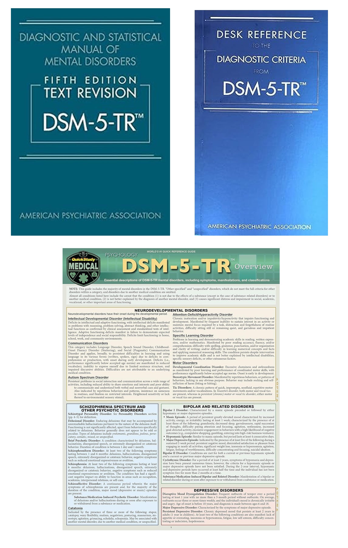 DSM-5 TR, Text Revision 5th Edition, Desk Reference to the Diagnostic Criteria , DSM-5-TR Overview: a QuickStudy Combo Pack.