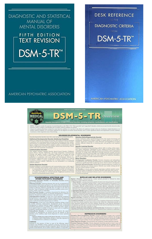 DSM-5 TR, Text Revision 5th Edition, Desk Reference to the Diagnostic Criteria , DSM-5-TR Overview: a QuickStudy Combo Pack.